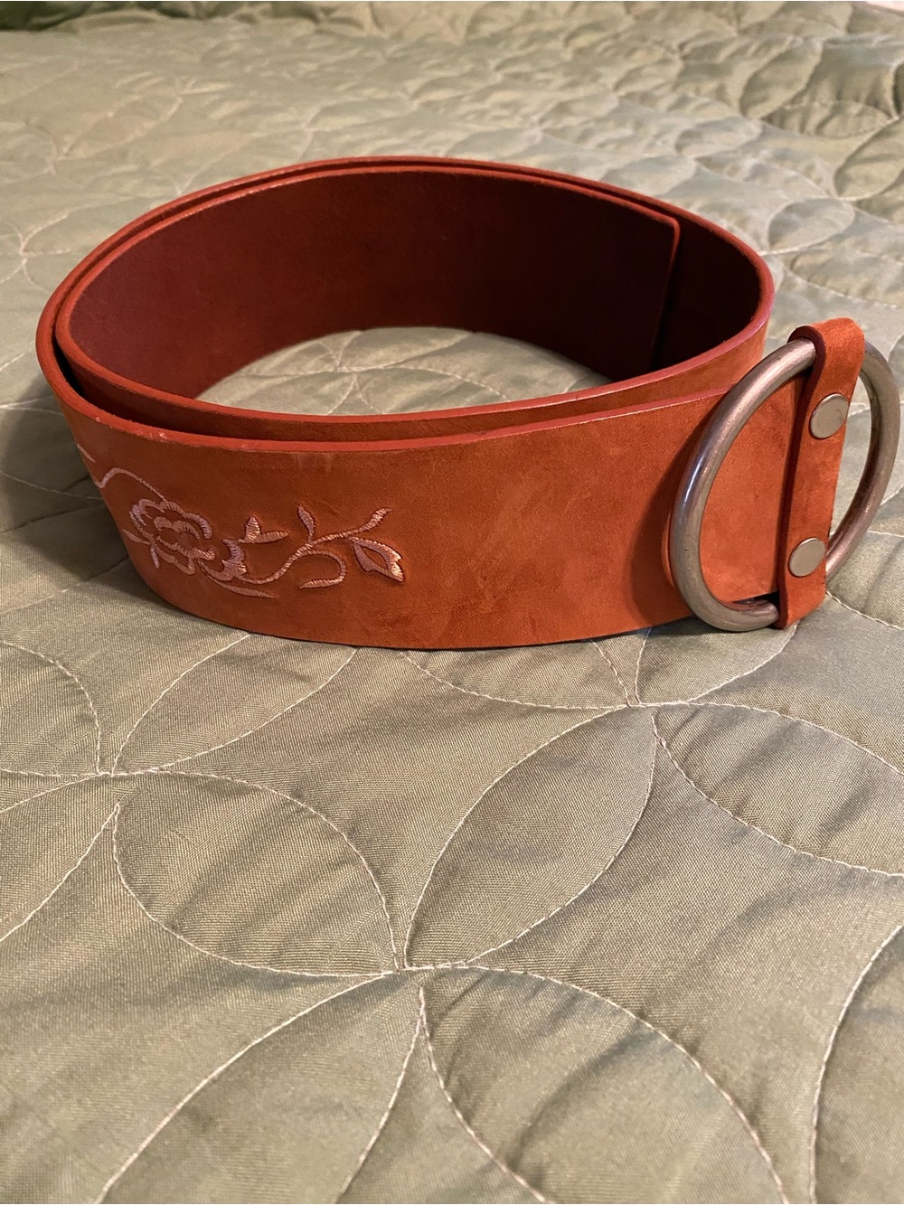 Olga Santini Rust Orange Genuine Leather Floral Belt